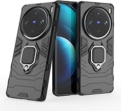 Casodon Rugged Shield Bumper Back Case Cover for Vivo X100 Pro 5G, Built-in Ring Holder & Kickstand, 360 Degree Protection Hard Back Case Cover for Vivo X100 Pro 5G (TPU & PC, Black)