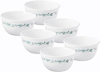 CORELLE Livingware Country Cottage Katori Set 177 ml, Lightweight & Durable, Made of Vitrelle Glass, Microwave & Dishwasher Safe, Elegant Crockery for Dining & Gifting - Set of 6