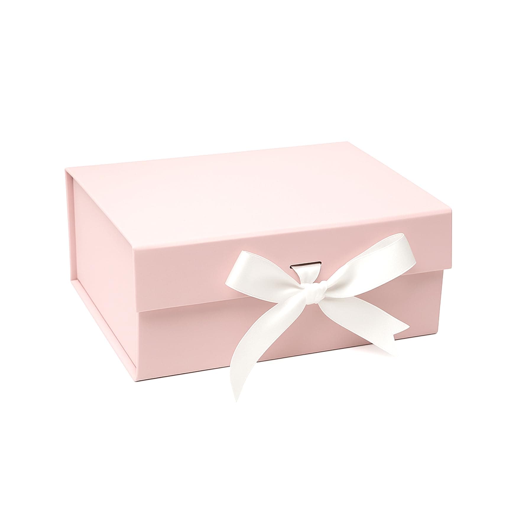 Boxotica Blush Pink Small Gift Box – Foldable Rigid Hamper with Ribbon & Greeting Card | 23.5×17×10 cm Reusable Keepsake Box for Jewelry, Chocolates, Weddings, Birthdays, Bridesmaid Proposals