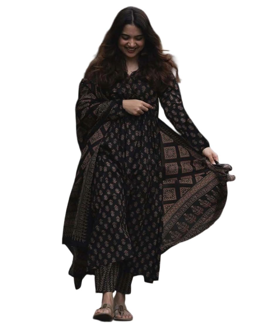 ANNI Designer Women's Rayon Viscose Anarkali Kurta Set with Pant and Dupatta | Stylish Long Kurti Dress for Festive, Party, and Ethnic Wear