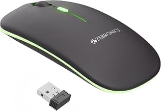 Zebronics Wireless Mouse, Dual Mode 2.4GHz + BT, Up to 1600 DPI, USB Nano Receiver, Lightweight Design, Multicolor LED Lights, Rechargeable Battery (Blanc, Grey)