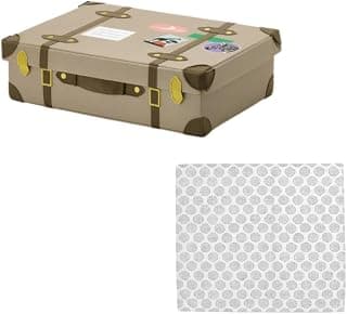 Ikea SANDLÖPARE Storage Trunk Light Brown 50x35x15 cm with DEKORERA Tea Towel Dotted Natural Grey 60x60 cm