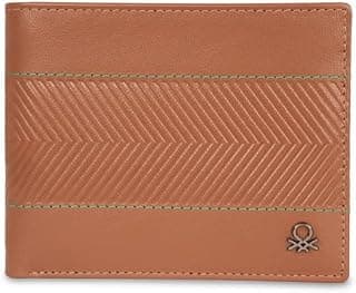 United Colors of Benetton Men RFID Protected Locarno Global Coin Wallet - Tan, No. of Card Slot: 4 | Embossed Global Coin Wallet with Side Closure | Leather
