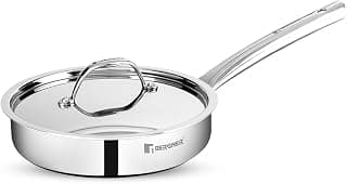 BERGNER Tripro TriPly Stainless Steel 22cm (2.1 L) Sautepan with Lid/Deep Frypan, Ergonomic Stay Cool Handle, Induction Bottom and Gas Stove Ready,Metal Spatula Friendly (5-Year Warranty
