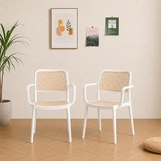 CELLBELL WeaveX Plastic Arm Chair for Cafeteria, Dining & Living Room Set of 2 | Modern Accent Chair with Ergonomic Backrest for Home, Cafe, Restaurant & Hotel | Durable PP Construction (White)
