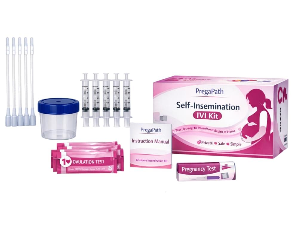 PregaPath At-Home Self-Insemination Kit – Safe, Easy, Discreet Natural Conception Aid, Private IVI Alternative, Conceive Without Intercourse – "Pack of 5 Kits" & OVULATION TEST & PREGNANCY TEST