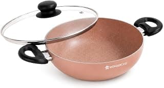 Wonderchef Vitalife Non-Stick Kadhai & Glass Lid for Kitchen, 20cm, 1.4 L, Non-Toxic Coating, PFOA-Free, Cool-Touch Handles, Scratch-Resistant, Gas & Induction Compatible, 2-Yr Warranty, Terracotta