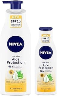 NIVEA Aloe Protection Spf 15, Summer Body Lotions For Men And Women For All Skin Type 400ml&Nivea Body Lotion, Aloe Protection Spf 15, Summer Body Lotions, For Men & Women, 200ml, Normal Skin