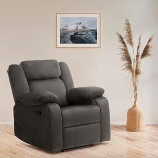 Wakefit Recliner Chair | 3 Year Warranty | Recliner Sofa Set for Living Room, 1 Seater, Manual - Swayback (Velvet, Stone (Charcoal Grey))