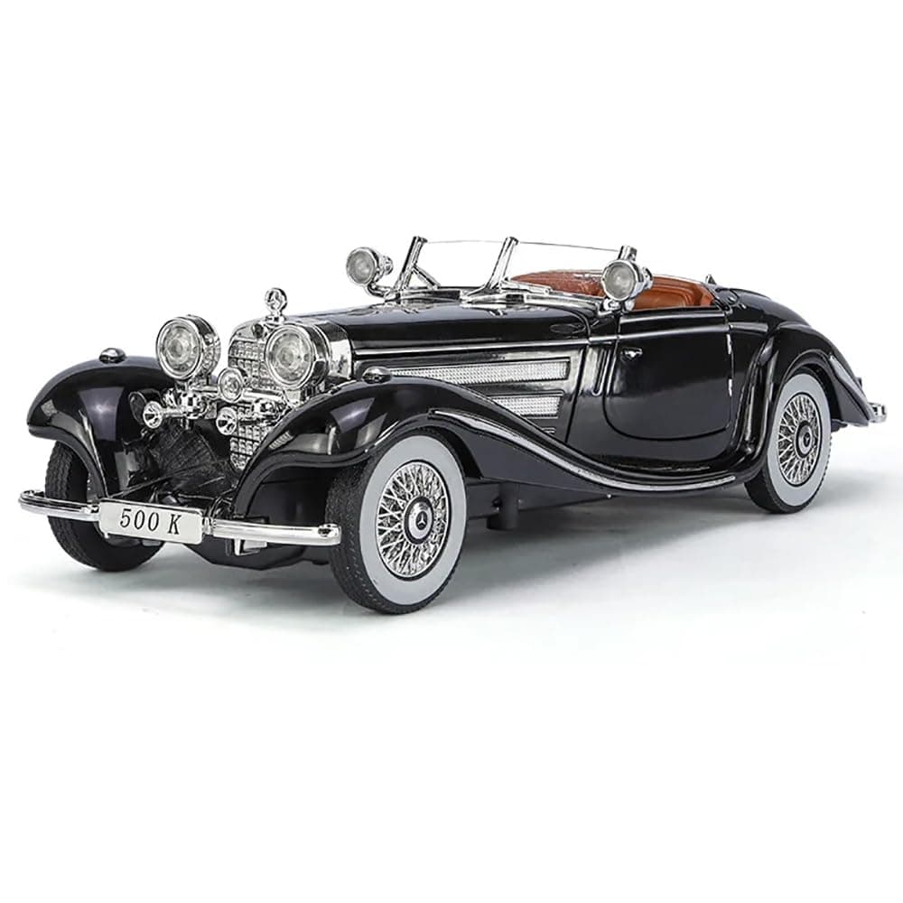 DEUSON ECOM 1:24 Scale Vintage Toy Car for Kids Diecast Metal Cars Vintage Car Model Light Sound Pull Back Openable Door