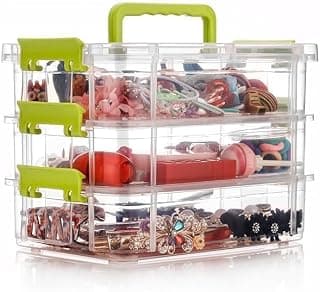 3 Layer Plastic Storage Containers, Multipurpose Clear Stack & Carry Box, Portable Craft Organizers, and Storage Bin for Organizing Arts & Crafts, Sewing, Stationery Box,(Multicolor)