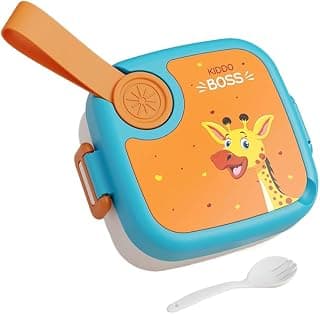 ATTRO KidsMate Giraffe Lunch Box Stainless Steel Comes with 1 Detachable Tray| Leak-Proof & Durable | Plastic Spoon | Ideal for Kids, School, Picnic – Orange Blue – 500ml