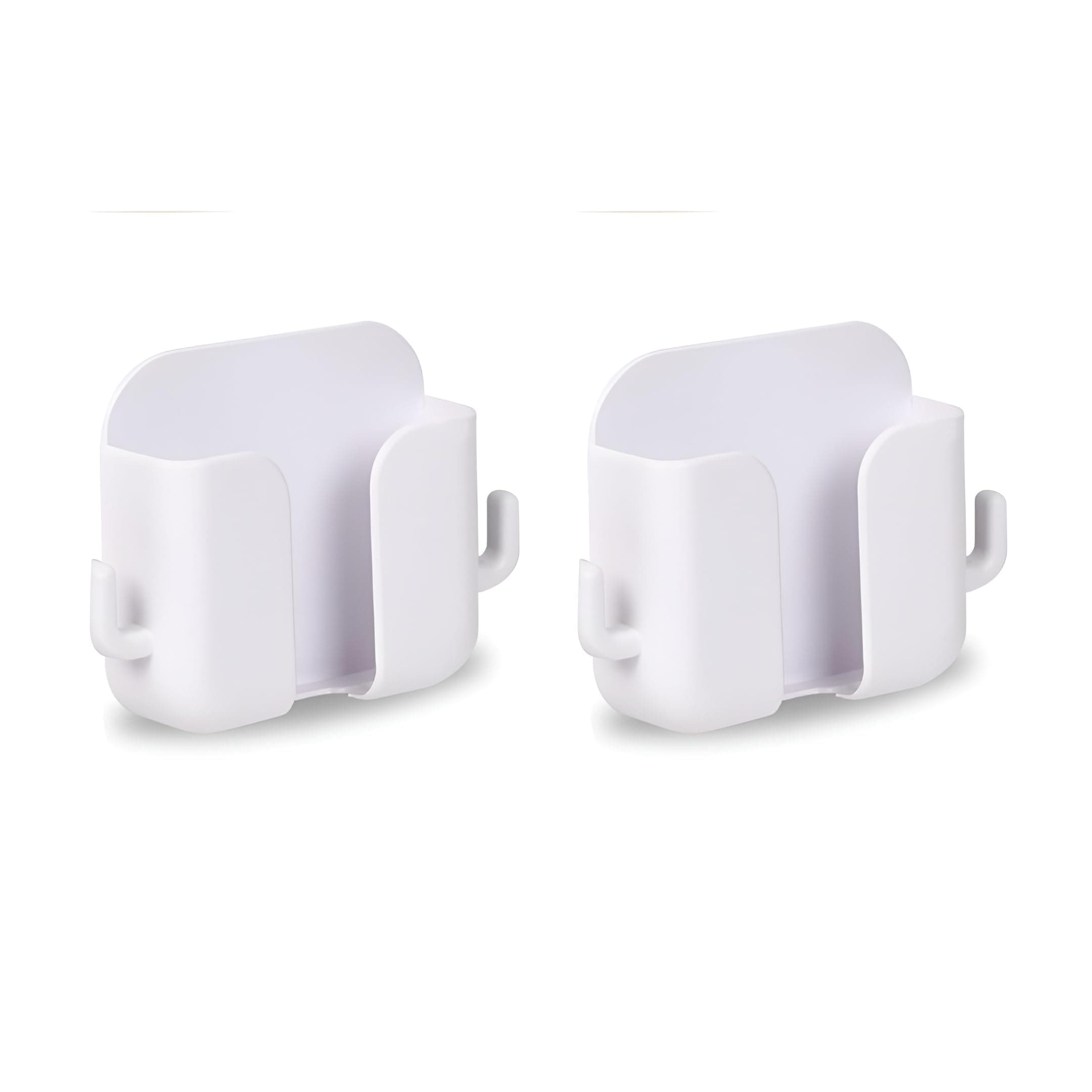 LikeStar® Premium Multi-Functional Wall Phone Holder | No-Drill Sticky Stand with Hook for Charging & Storage | Self-Adhesive Wall Phone Holder with Hook | for Bedroom, Office - White (Pack of 2)