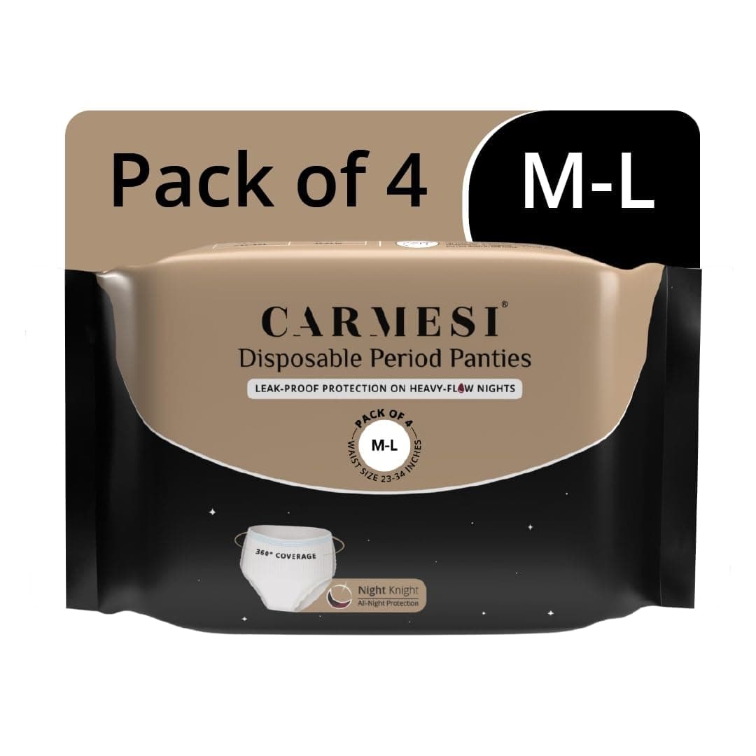 Carmesi Disposable Period Panties for Women & Girls - Pack of 4 (M-L) | 360° Protection for Super Heavy Flow | Leak Proof & No Rashes | Maternity Panties | All Night Protection | Ultra Absorbent Core