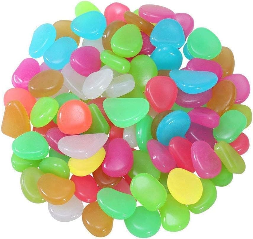 200 Pc's Radium Glossy Stone Decorative Aquarium and Vase Fillers Pebbles for Garden Home in Dark Glowing Stepping Glows The Night Rocks Set Decoration (200 pc's) (Multicolour)
