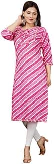 ATTiREZiLLA Women Cotton Laheriya Print Straight Kurta | 3/4th Sleeves | Embroidery