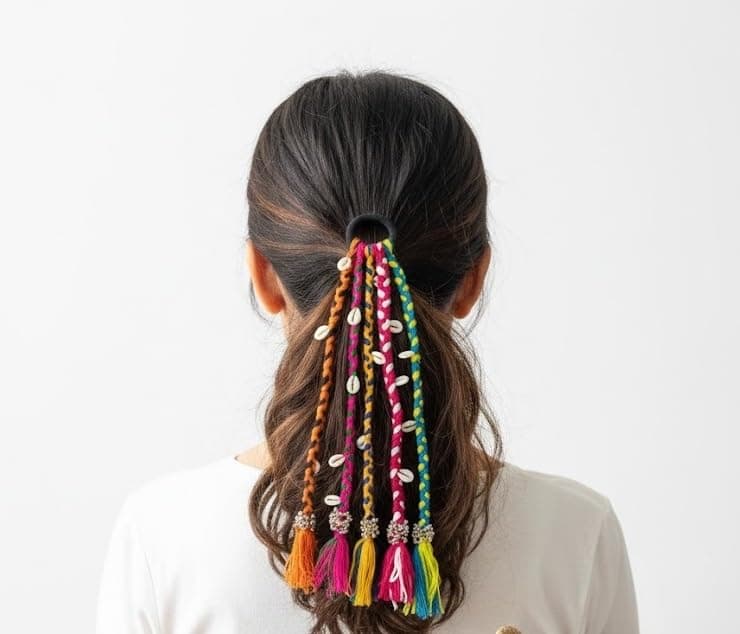 GLOSSYPLUS Handcrafted Boho Navratri Look Hair Braids with Rubber Bands -Ethnic Tribal Hair Accessory for Everyday Style Festivals Braids Extensions Color| Boho Chic Style