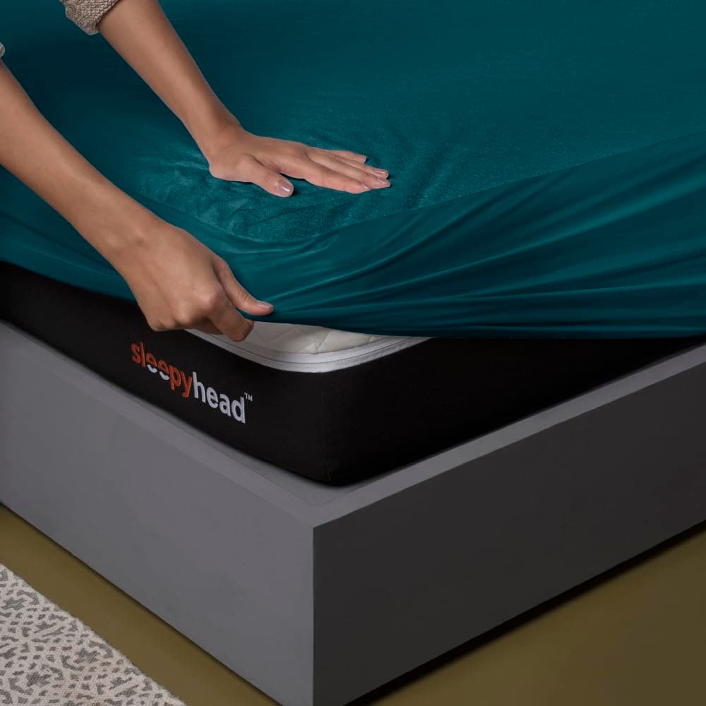 Sleepyhead 100% Waterproof Cotton Feel Mattress Protector | Single Size, 78 x 36 Inches | Breathable & Ultra Soft Fitted Bed Protector| Deep Teal