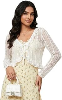 ICW Women Cardigan Tie-Up Front-Open Bell Sleeve Thin Shrug Jacket Top for Girls 61616