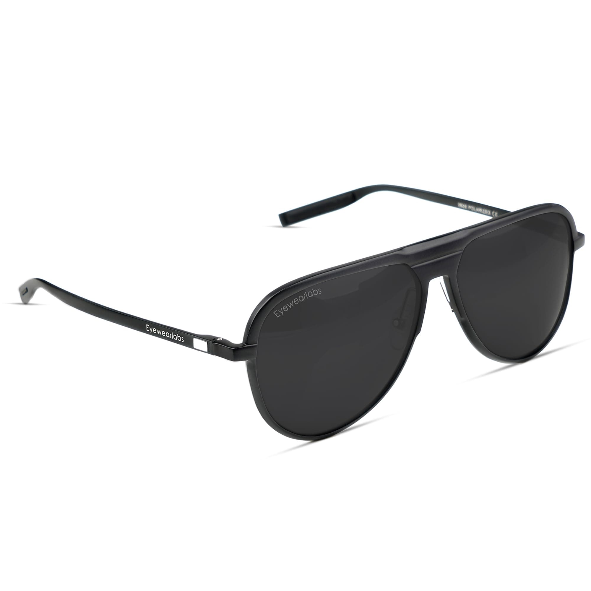 Eyewearlabs OKNO | Polarized Alloy Full Rim Aviator Branded Stylish Sunglasses For Men & Women | 100% UV Protection Shades | Cricket Sports Cycling Driving | Black Lens | Large | Guztag