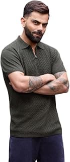 WROGN Men's 100% Cotton Flat Knit Polo T-Shirt | Jacquard Texture | Slim Fit