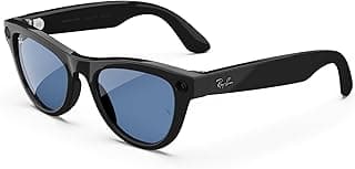 Meta Ray-Ban Meta (Gen 1), Skyler, Shiny Black | Smart AI Glasses for Men, Women. 12 MP Camera, Open-Ear Speakers for Audio, Video Recording & Bluetooth. Transitions® Cerulean Blue Lenses.