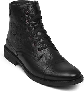 Zoom Shoes Genuine Leather Formal Black Casual Boots for Men ZA-5200 | High ankle shoes with anti-slip technology and memory cushion insole | Lace-up boots for formal and casual footwear