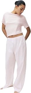 Marks & Spencer Stripes Multicolor Cotton Womens Regular Fit T-Shirt And Pyjamas Set