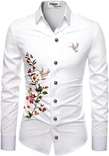 SLOWROSE Men's Polycotton Regular Fit Printed Unstitched Shirt Fabric 2.25 M with Elegant Design For Casual Outings, Parties, Festivals (White)