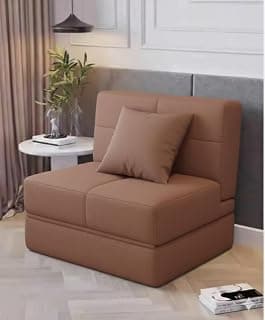 Foldable One Seater Sofa Bed 3 x 6 Ft Velvet Fabric Washable Cover Convertible Sofa Bed for Home & Office Guest Room (Finish Color - Brown - Pre-Assembled)