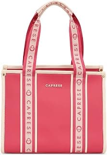 Caprese Trinity Tote Bag, Medium | Stylish Powder Coated Logo Handbag for Women | Spacious Interiors, Versatile Office & Daily Essentials Tote with Zipper Closure (Fuchsia Pink)