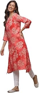 BIBA Women Rayon Regular Fit Liva Straight Printed Kurta