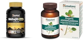 Himalaya Shilajit/Shilajeet Gold Capsules | 100% Pure Himalayan Shilajit + 24 Carat Gold | 20 Caps | Himalaya Organic Ashwagandha 670Mg |Helps Release Stress | Rejuvenates Mind And Body | General Wel