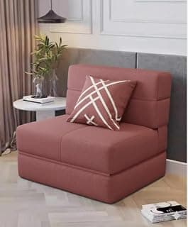 Foldable One Seater Sofa Bed 3 x 6 Ft Jute Fabric Washable Cover Convertible Sofa Bed for Home & Office Guest Room (Finish Color - Rose Pink - Pre-Assembled)