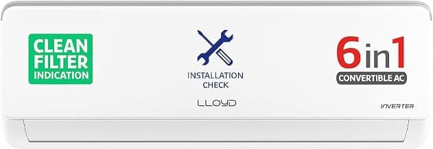 Lloyd 0.8 Ton 3 Star Inverter Split AC (6 in 1 Convertible, Cools Up To 52°C, Smart 4 Way Air Swing, Turbo Cool, Installation Check, 100% Copper, White with Silver Deco Strip, GLS09I3FOASR)
