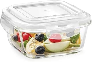 Borosil 800ml Klip n Store Square Glass Food Storage Container with Air Tight Lid | Borosilicate Glass Container for Lunchbox | Microwave & Dishwasher Safe | Transparent
