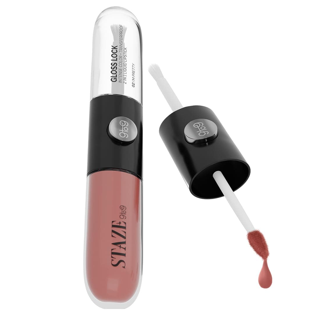 Staze Gloss Lock 2-in-1 Liquid Lipstick | Matte Lipstick + High-Shine Transferproof Gloss | 12H Long-lasting | Intense Pigment | Lightweight & Waterproof | 02 I'm Pretty | 7g