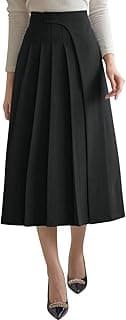 GRECIILOOKS Elegant High Waisted Pleated Midi Skirt for Women, A Line Polyblend Fabric Flared Skirt with Back Zipper, Ideal for Office, Casual and Formal
