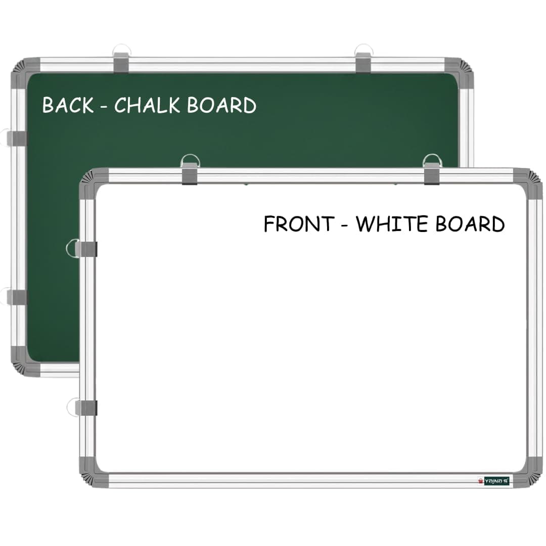 YAJNAS 2x3 Feet Non Magnetic Double Sided White Board and Chalk Board Both Side Writing Boards, one Side White Marker and Reverse Side Chalk Board Surface (YPWG609002) - Set of 1