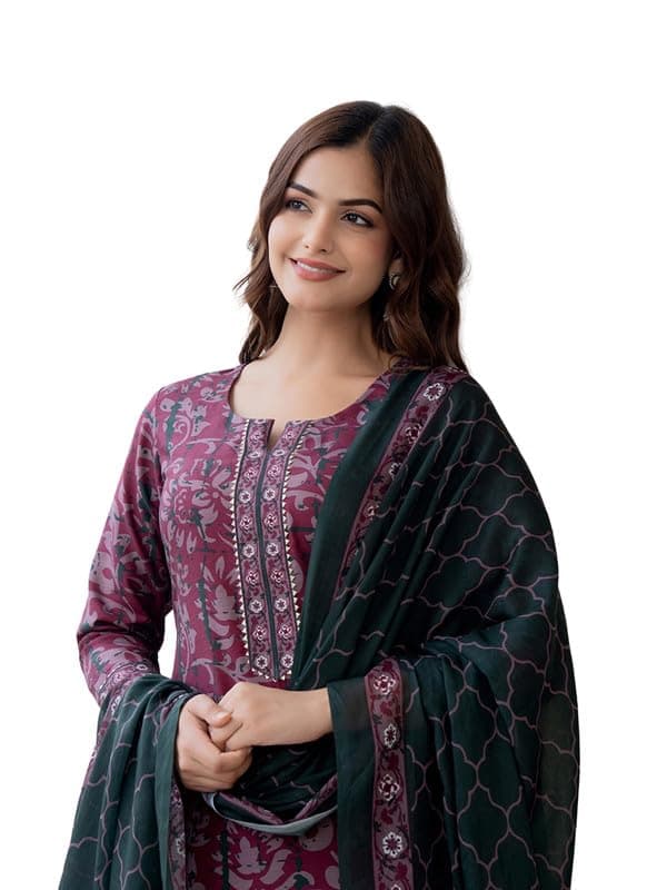 Vaamsi Women's Rayon Blend Ethnic Motifs Straight Printed Kurta Pant With Dupatta Set | Kurta Sets For Woman