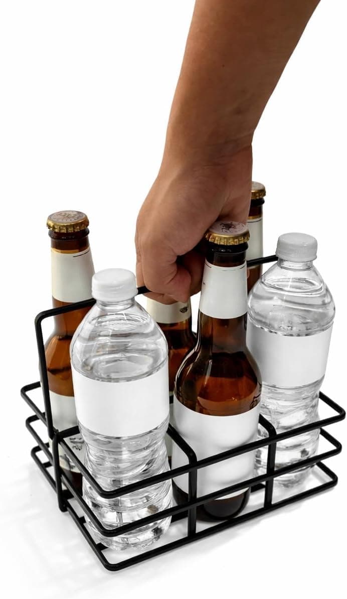 OGFC 57401 Metal 6-Bottle Carrier Rack for Sports & Beer – Heavy-Duty Water Bottle and Beer Bottle Holder, Portable Caddy Organizer for Team Sports, Kitchen Counter, Picnic & BBQ - Black