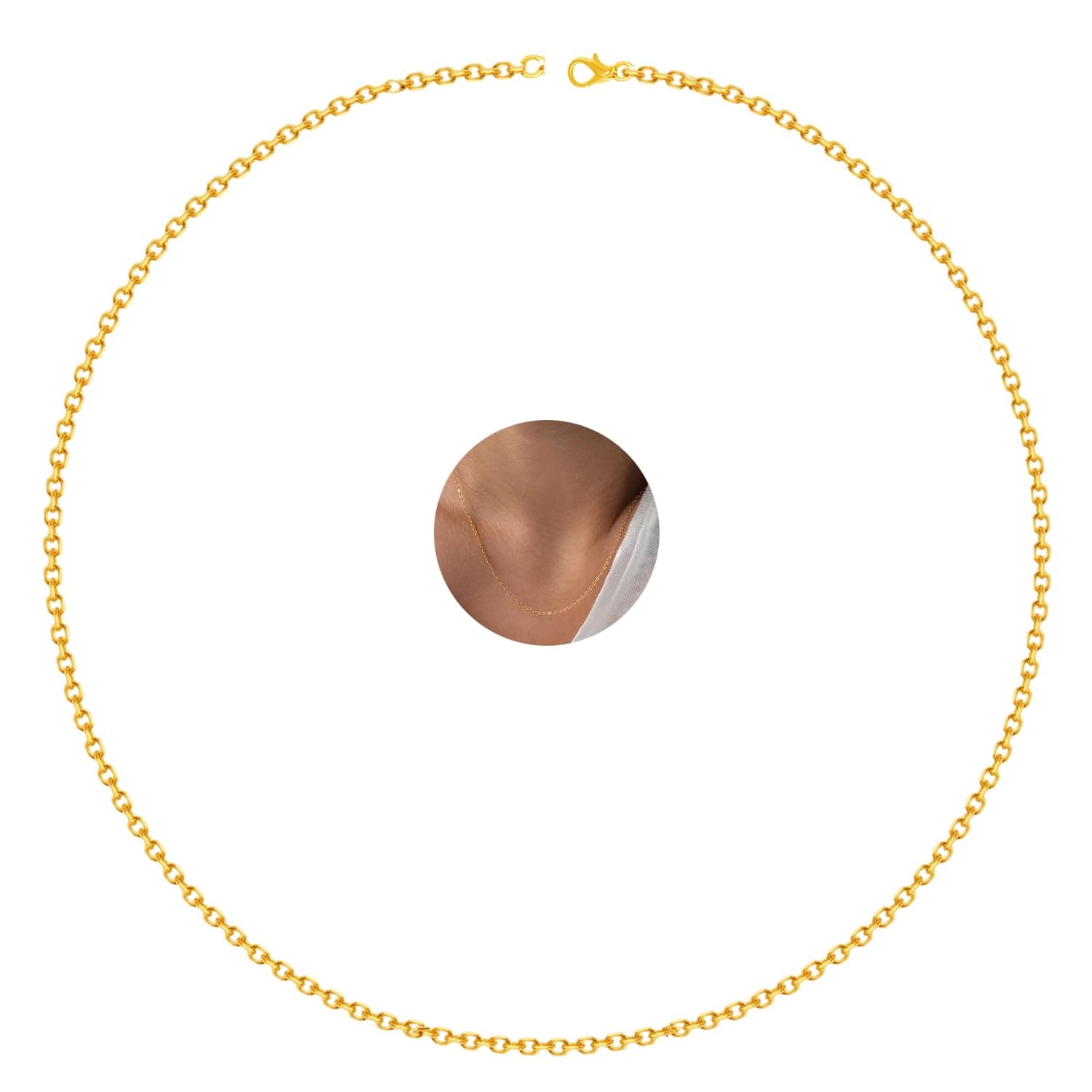 VAMA FASHIONS Gold Plated Stainless Steel Anti Tarnish Simple Western Cable Necklace Chain Neck Chains for Girls (18 Inches - 2mm Thin Thickness)