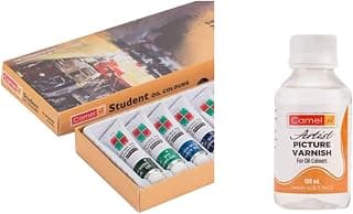 Camel Student Oil Color Box, 12 Shades & Camel Artist Picture Varnish for Oil Colour (Off-White)