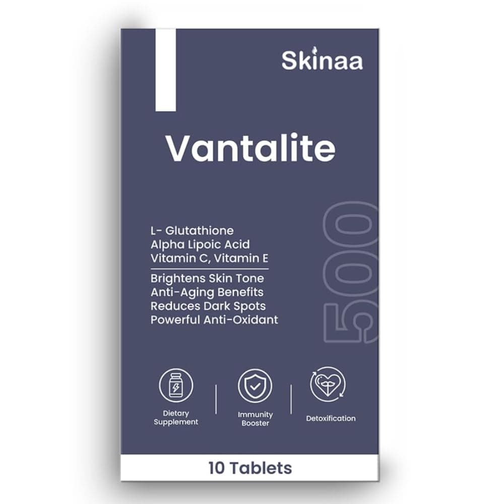 Vantalite L Glutathione Tablets for Skin Whitening 500mg | 10 Tablet | Glutathione Supplement with Alpha Lipoic Acid, Vitamin C, Vitamin E For Glowing Skin | Anti-Aging Antioxidant