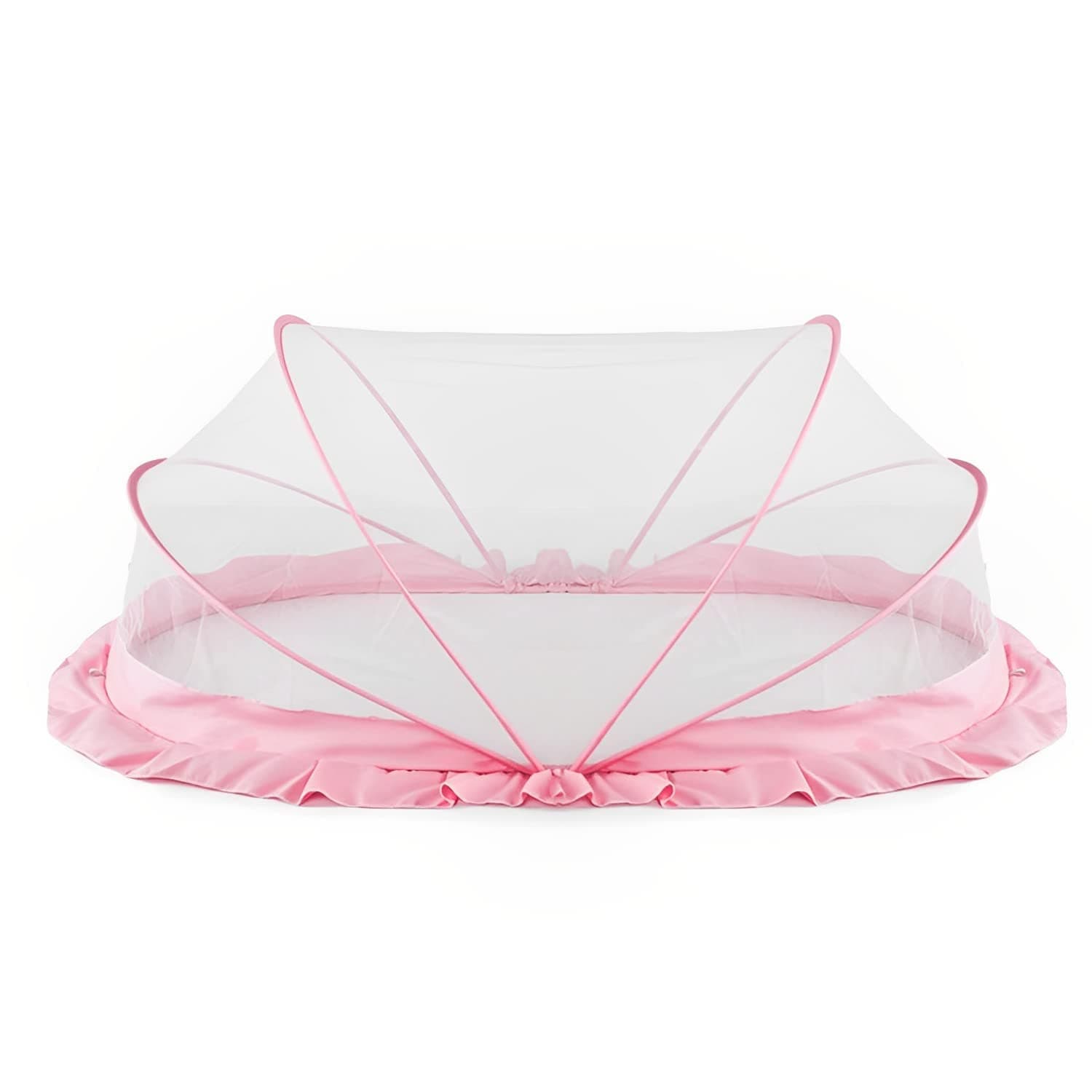 LifeKrafts Foldable Baby Mosquito Net for Bed | Bottomless Portable Net for Babies & Toddlers (0–36 Months) | 360° Insect Protection | 135 × 65 × 65 cm | Safe Sleep Net for Baby | Baby Pink