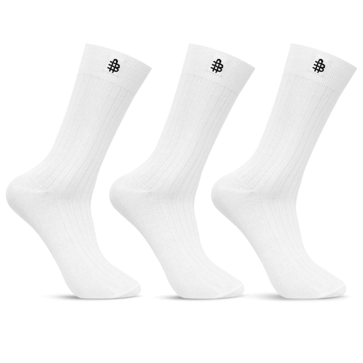 Men Cotton White Rib Full Length Socks- Pack of 3