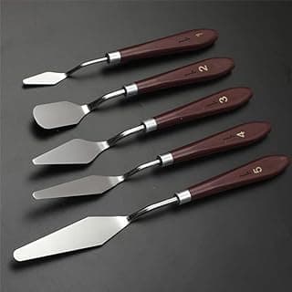 Grandink Palette Painting Knives - Set of 5 Various Sizes & Shapes, Stainless Steel Scraper Spatula with Polished Brown Handle for Artist Canvas Oil Paint Mixing colour