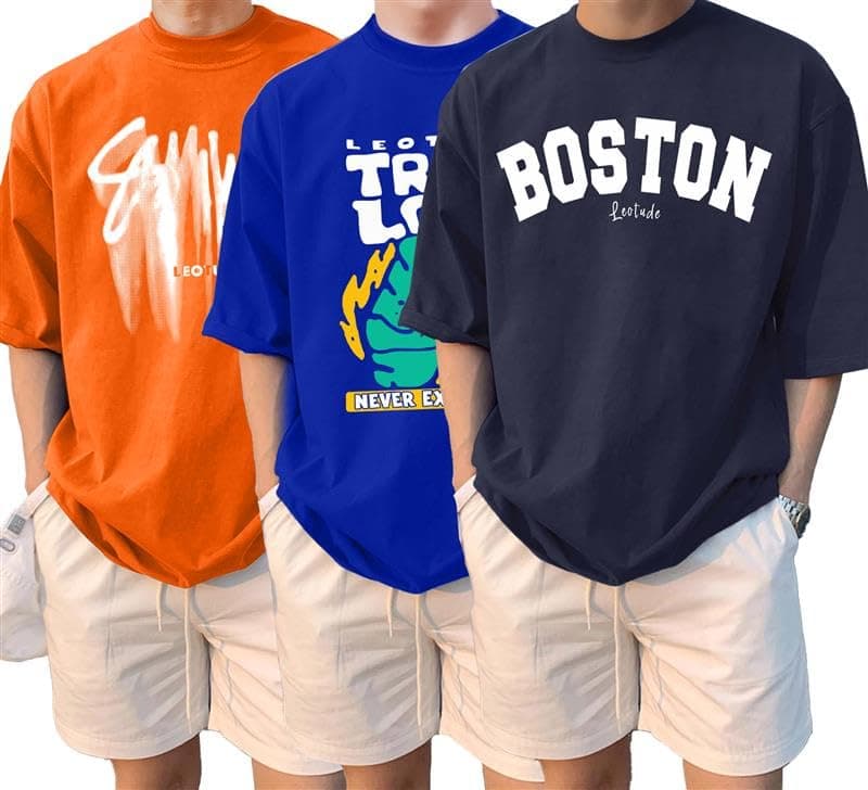 LEOTUDE Men Half Sleeve Round Neck Graphic Font Printed Cottonblend