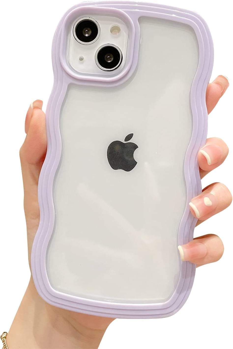 MIDOS Back Cover Compatible with iPhone 15 Plus, Cute Curly Wave Frame Clear Case for Girls Women, Transparent Soft Silicone TPU Bumper Shockproof Protective Cover for iPhone 15 Plus (Purple)