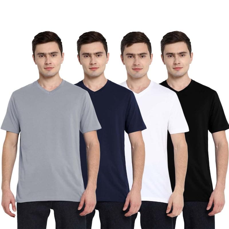Aventura Outfitters Men's V Neck 100% Cotton Regular Fit T-Shirt (Pack of 4)